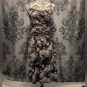 Denver Hayes Purple/Gray/Black Patterned Summer Formal Dress - A Line